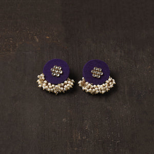 Purple - kavya fabart earrings with kundan & beads