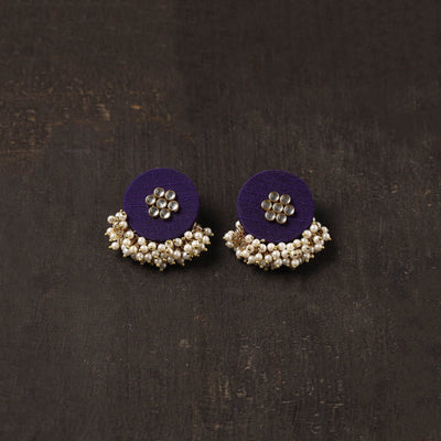 Purple - kavya fabart earrings with kundan & beads