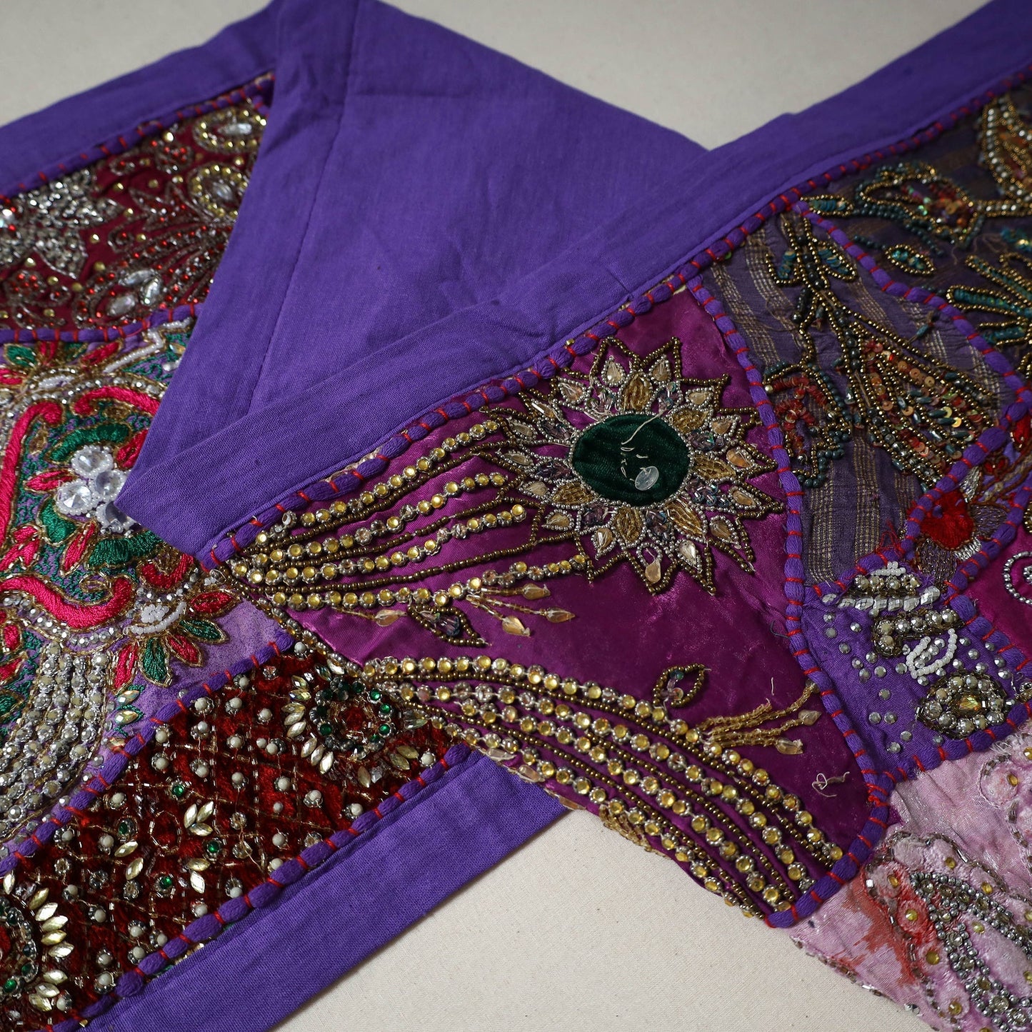 Khambadiya patchwork beadwork table runner (60 x 16 in) 08