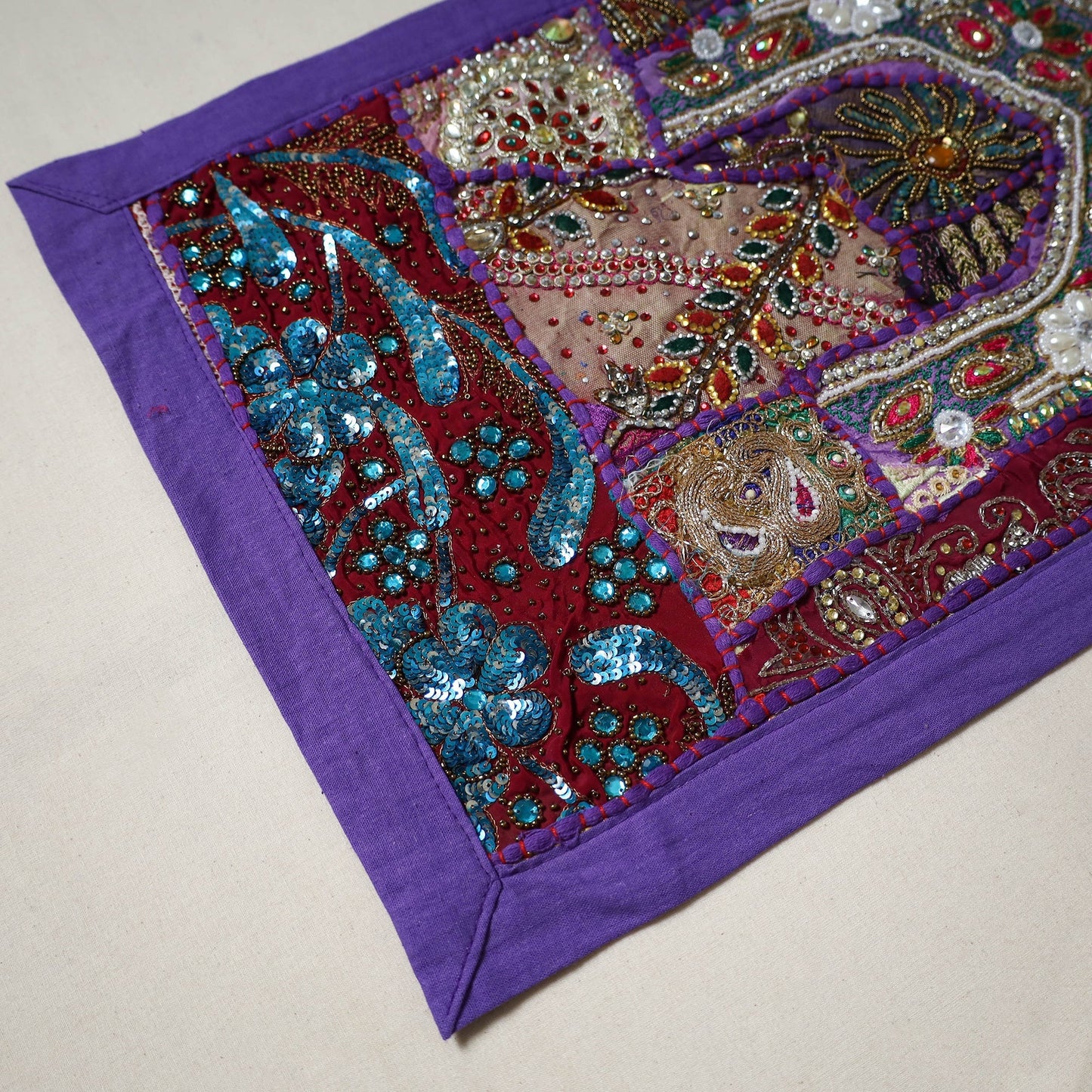Khambadiya patchwork beadwork table runner (60 x 16 in) 08