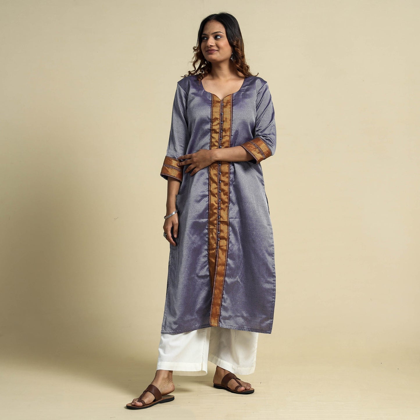 Purple - Khun Weave Cotton Straight Kurta
