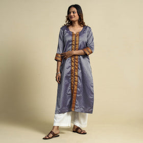 Purple - Khun Weave Cotton Straight Kurta