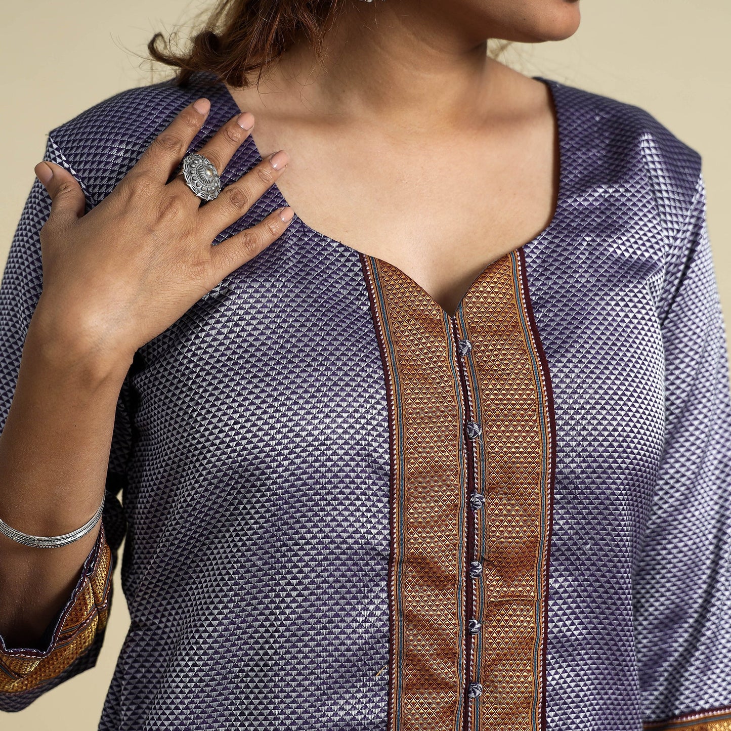 Purple - Khun Weave Cotton Straight Kurta
