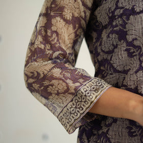 Purple Kota Doria Cotton Bagru Print Kurta Set (Set of 3)