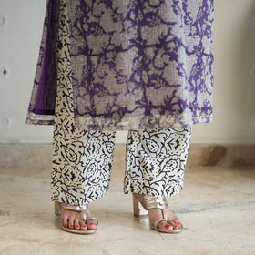Purple Kota Doria Cotton Bagru Print Kurta Set (Set of 3)