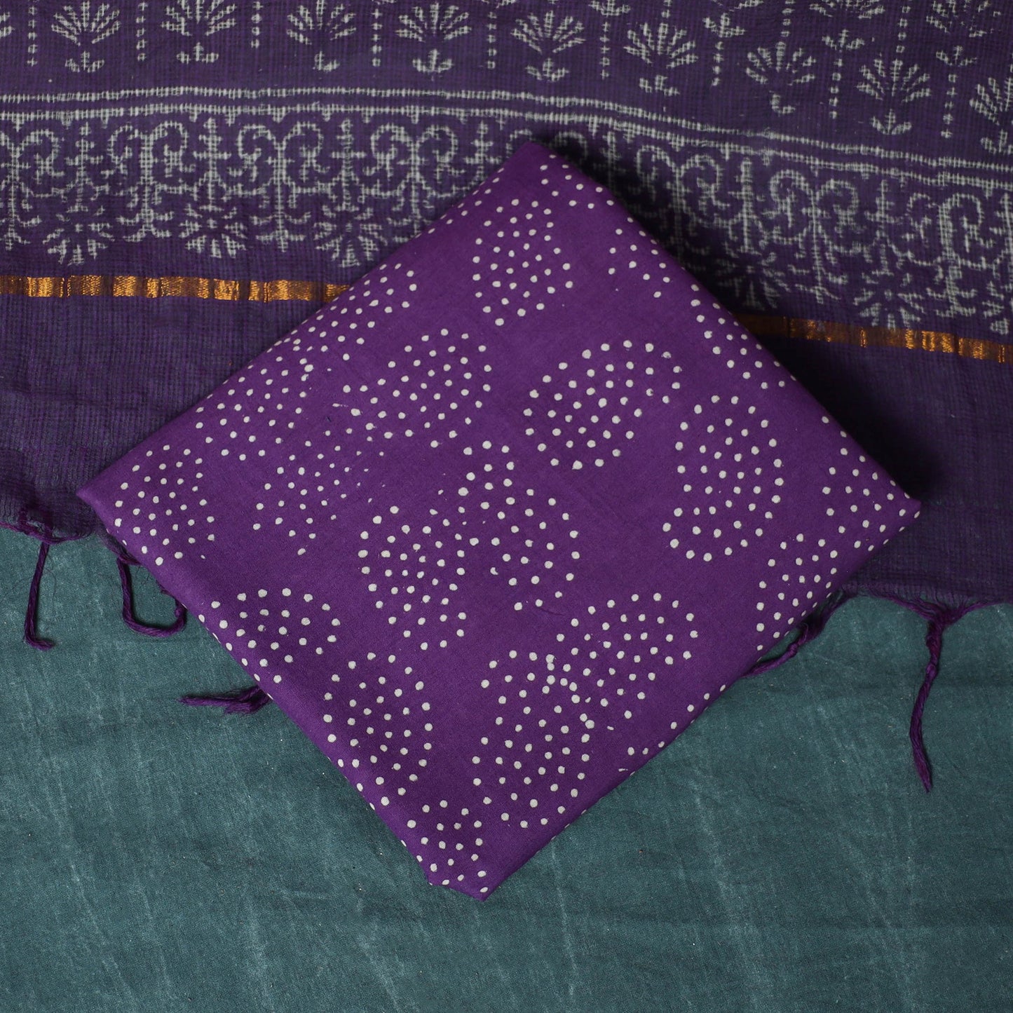 Kota doria cotton hand block jaipur print 3pc unstitched