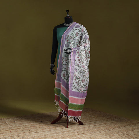 Kota doria cotton hand block print sanganeri floral dupatta