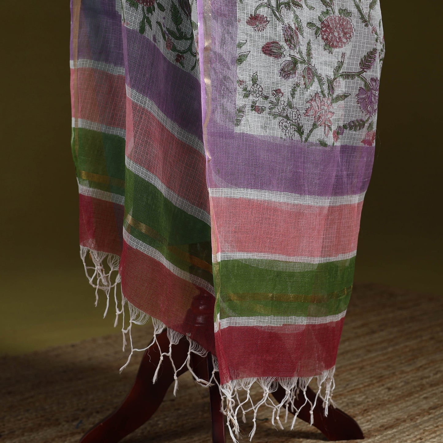Kota doria cotton hand block print sanganeri floral dupatta