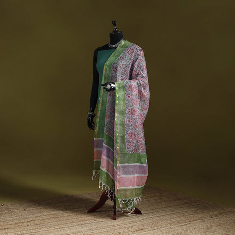 Kota doria cotton hand block print sanganeri floral dupatta