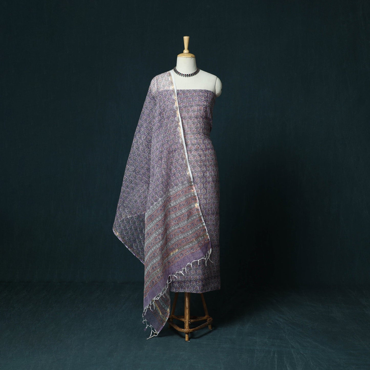 Kota doria cotton hand block sanganeri print 3pc unstitched