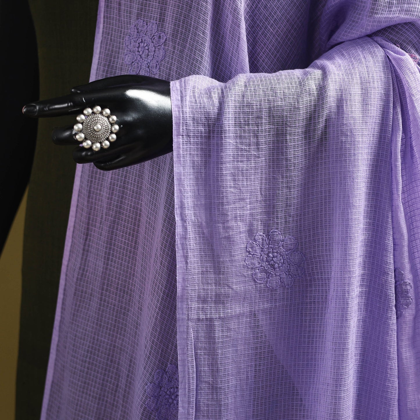 Purple - kota doria cotton hand embroidered lucknowi