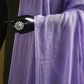 Purple - kota doria cotton hand embroidered lucknowi