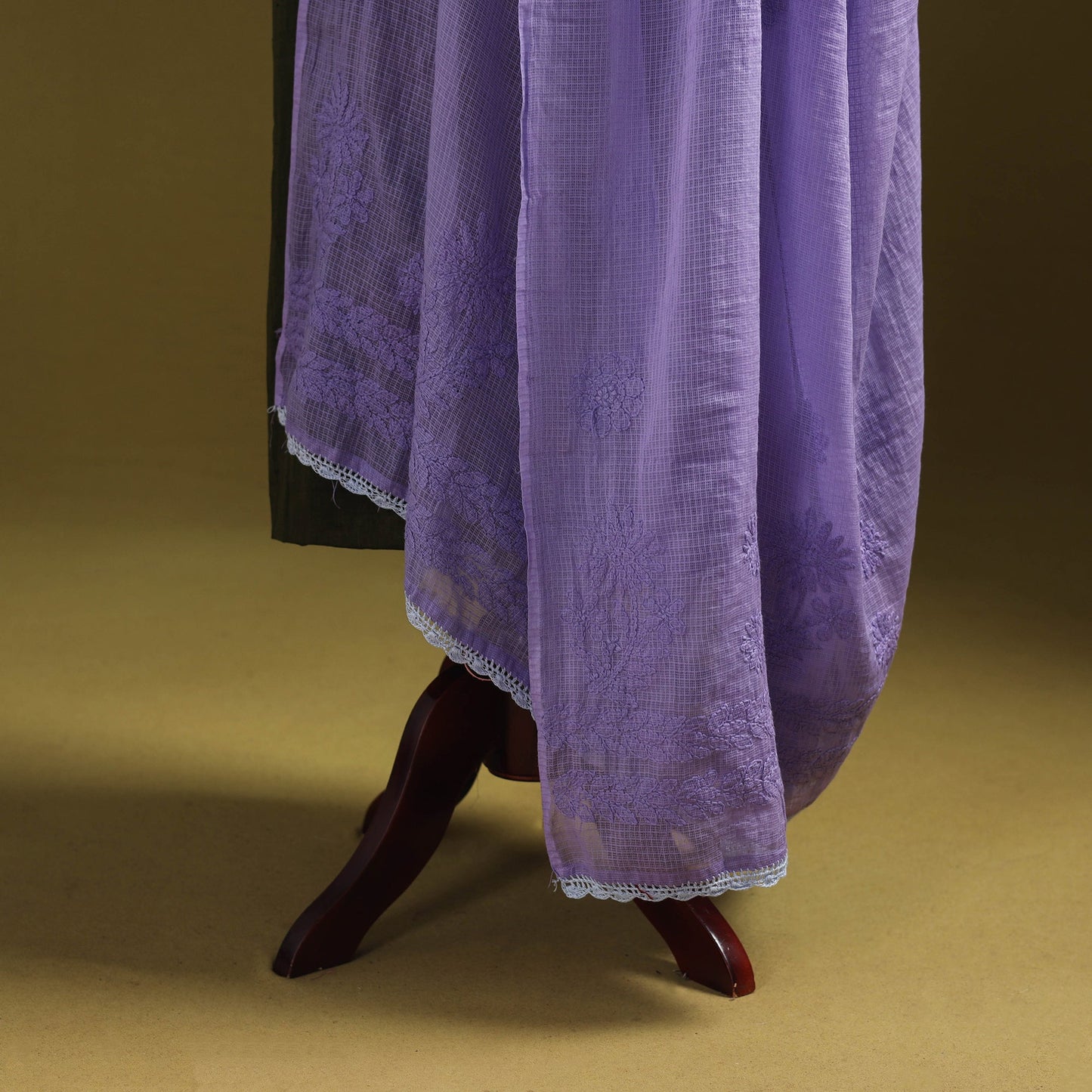 Purple - kota doria cotton hand embroidered lucknowi