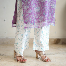 Purple - kota doria cotton sanganeri kurta set (set of 3)