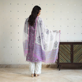 Purple - kota doria cotton sanganeri kurta set (set of 3)