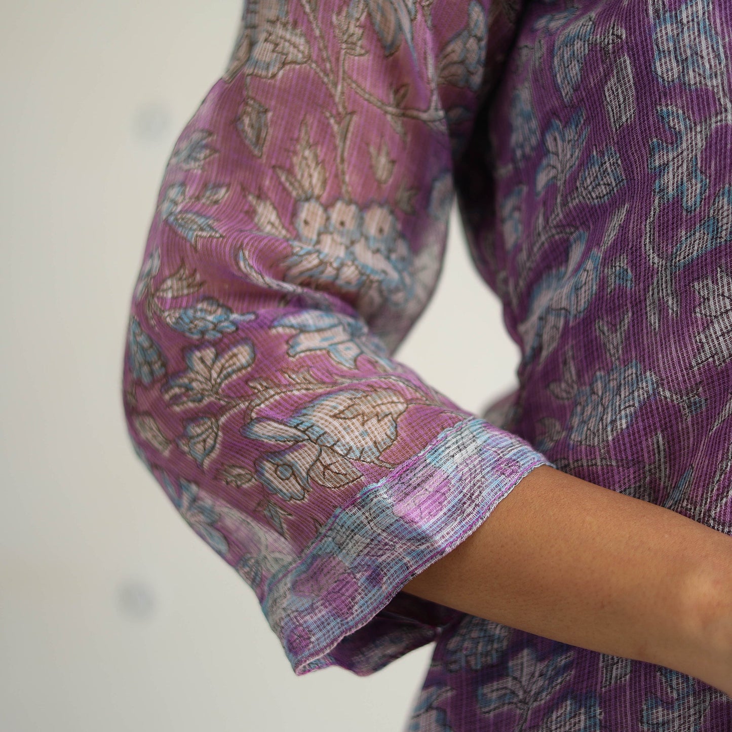 Purple - kota doria cotton sanganeri kurta set (set of 3)