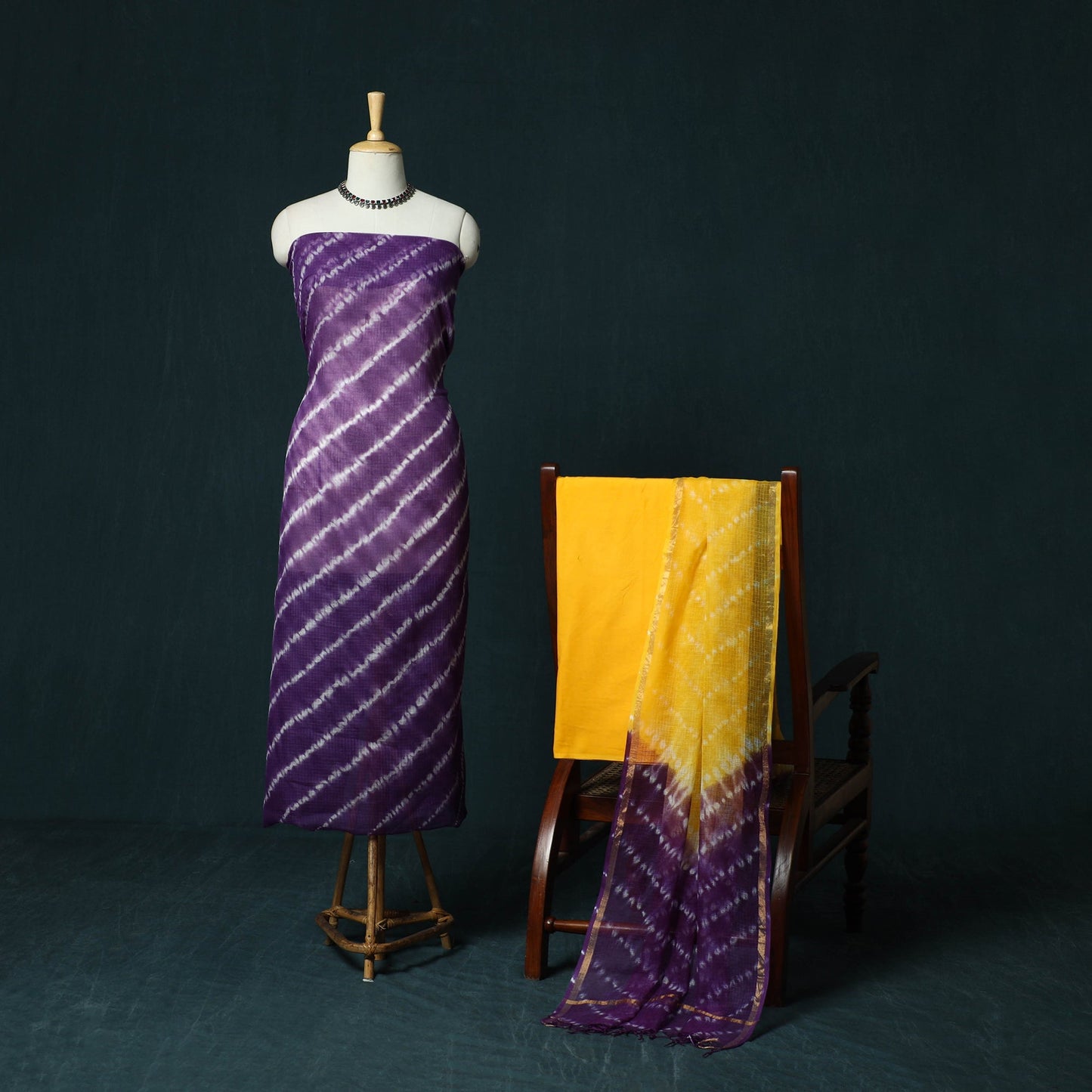Kota doria cotton shibori tie-dye 3pc unstitched dress