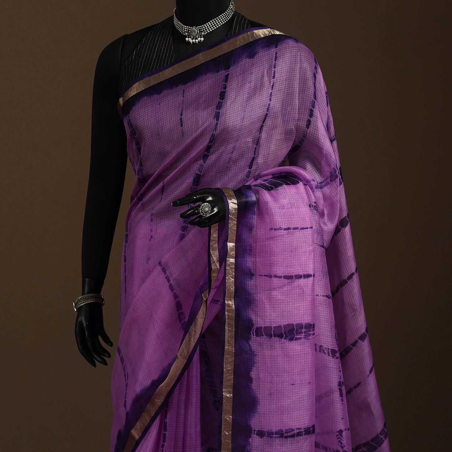 Purple - kota doria silk tie-dye shibori saree 03