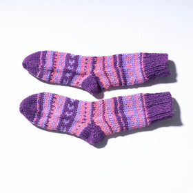  Purple Kumaun Hand Knitted Woolen Socks - Kids