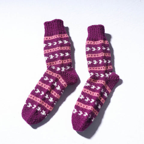  Purple Kumaun Hand Knitted Woolen Socks - Kids