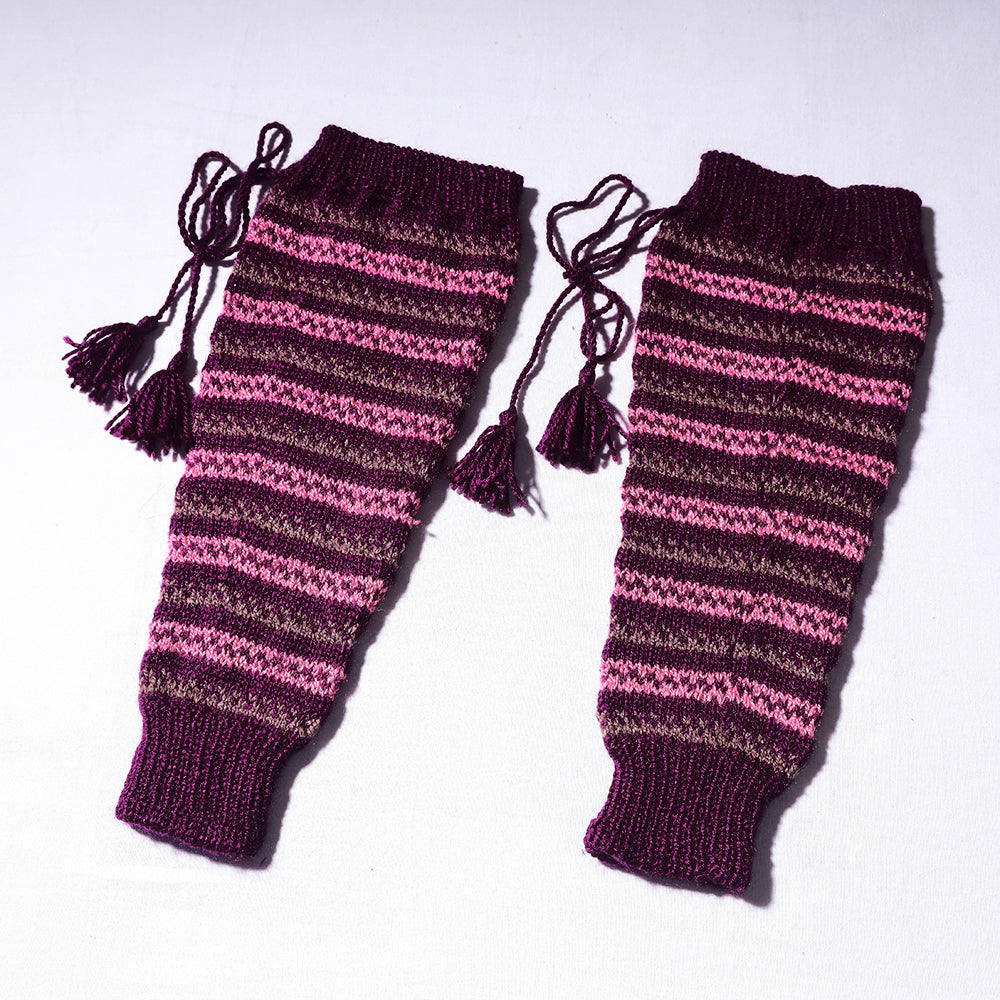  Purple Kumaun Hand Knitted Woolen Leg Warmer