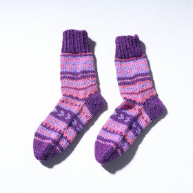  Purple Kumaun Hand Knitted Woolen Socks - Kids