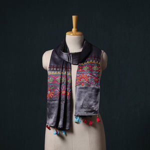 Kutch aari hand embroidery mashru silk stole 57