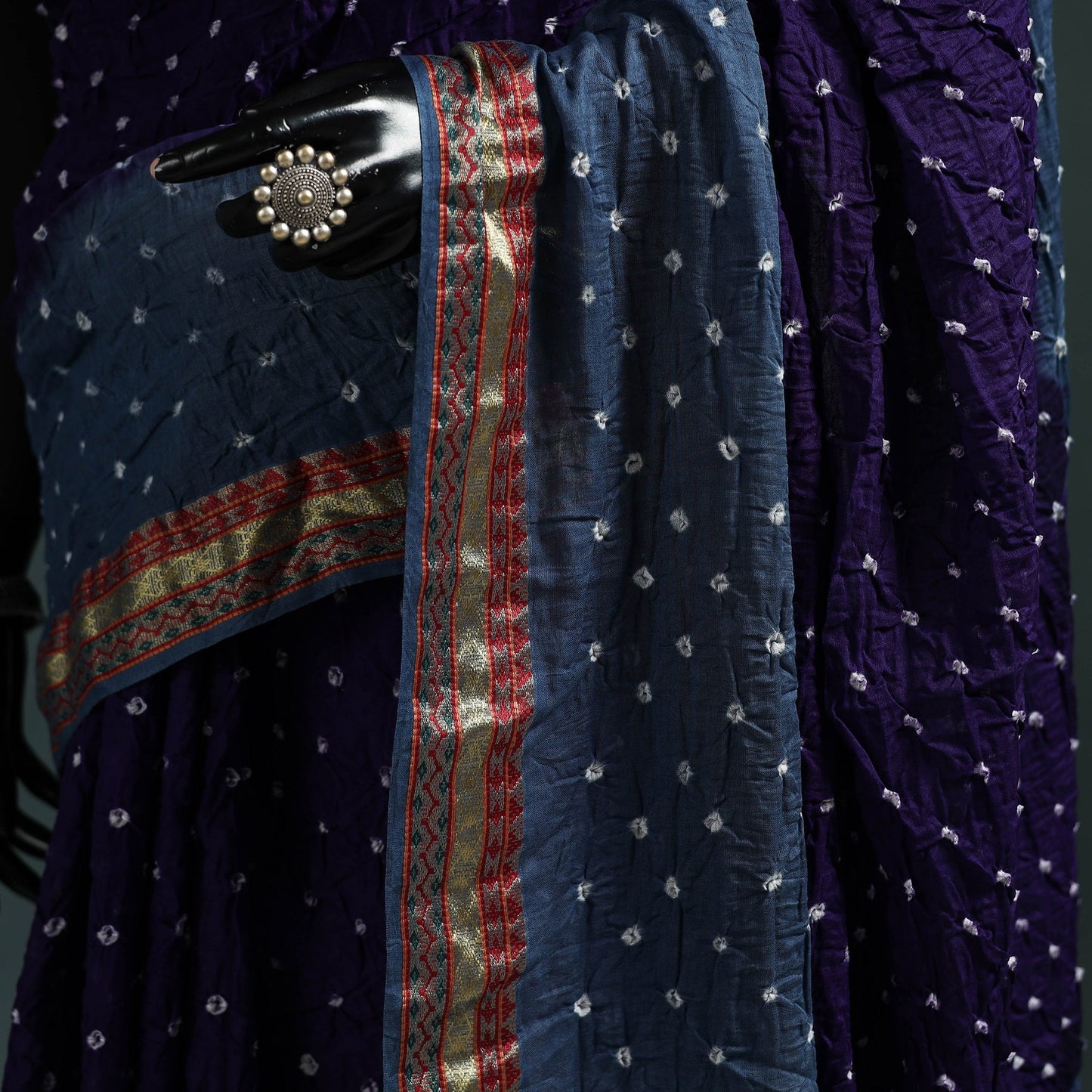 Kutch bandhani tie-dye cotton saree with blouse piece 05
