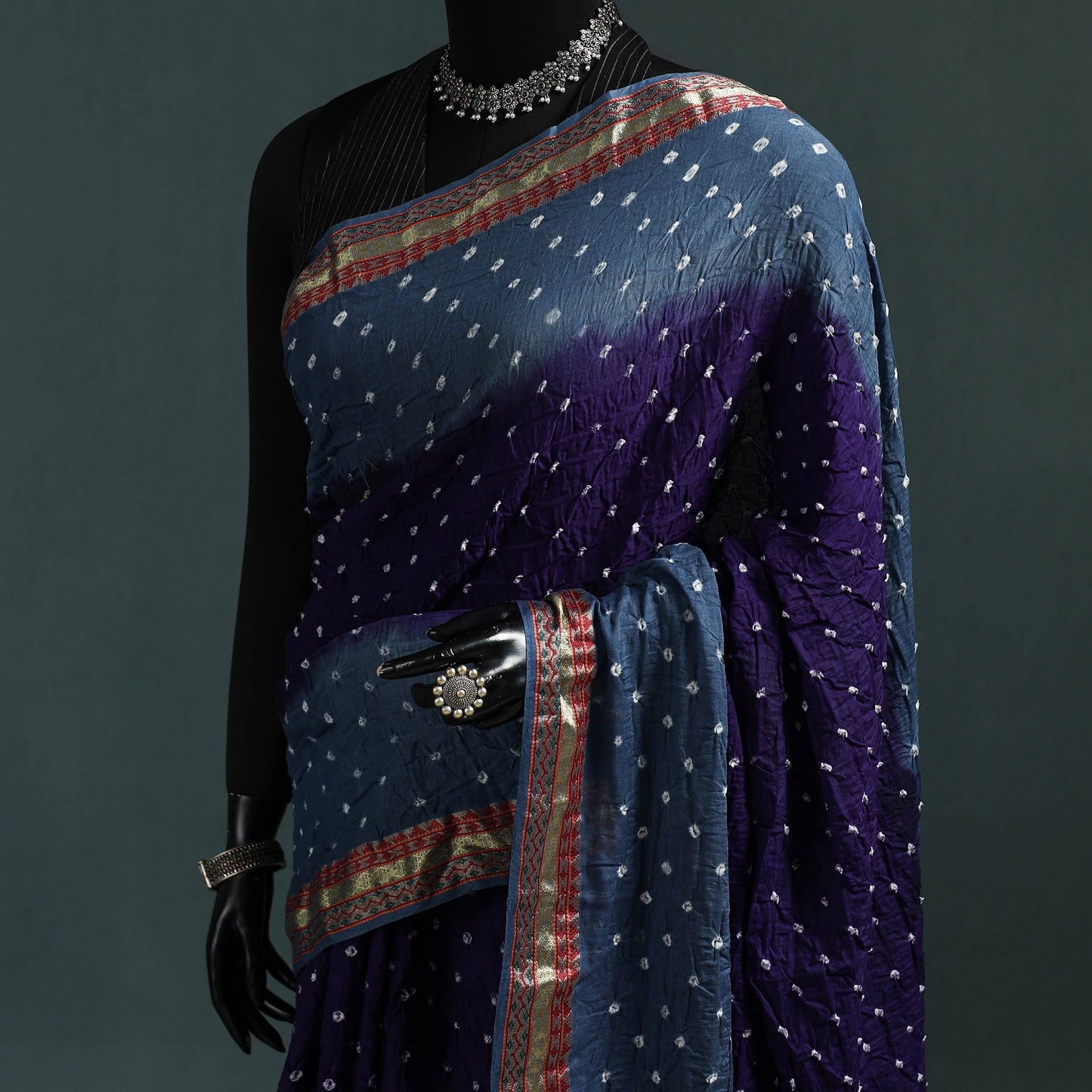 Kutch bandhani tie-dye cotton saree with blouse piece 05