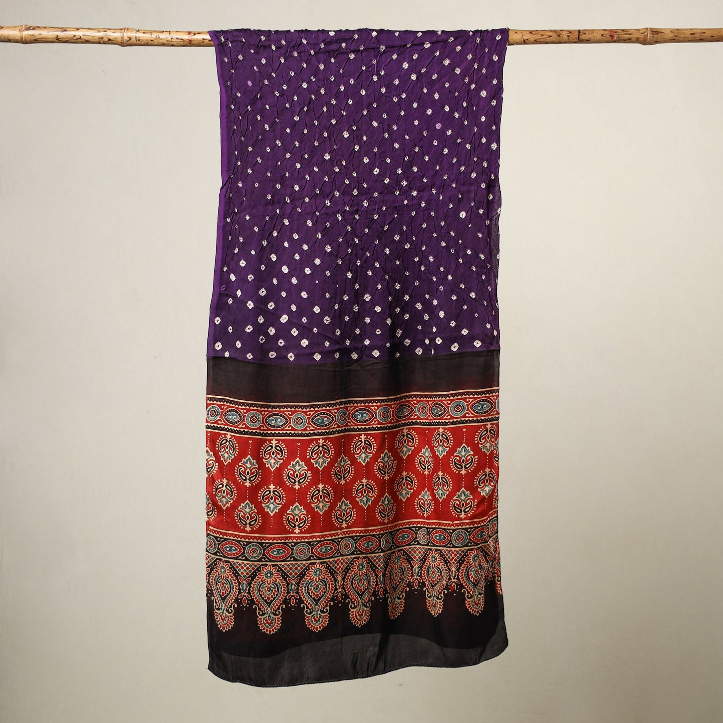  Kutch Bandhani Tie-Dye Ajrakh Block Printed Modal Silk Stole 05 