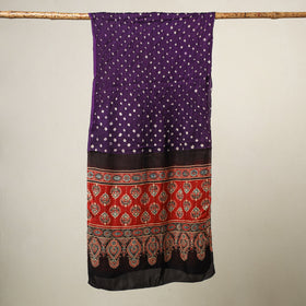  Kutch Bandhani Tie-Dye Ajrakh Block Printed Modal Silk Stole 05 