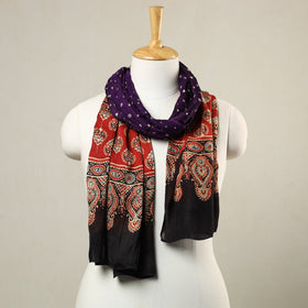  Kutch Bandhani Tie-Dye Ajrakh Block Printed Modal Silk Stole 05 