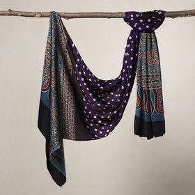 Buy Kutch Bandhani Tie-Dye Ajrakh Block Printed Modal Silk Stole Online at iTokri.com
