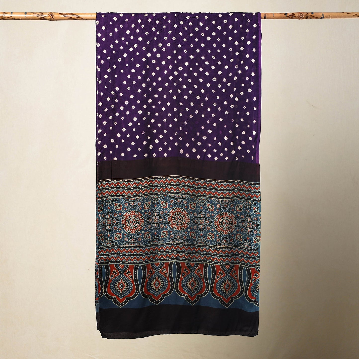 Buy Kutch Bandhani Tie-Dye Ajrakh Block Printed Modal Silk Stole Online at iTokri.com