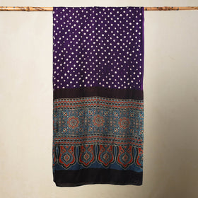Buy Kutch Bandhani Tie-Dye Ajrakh Block Printed Modal Silk Stole Online at iTokri.com