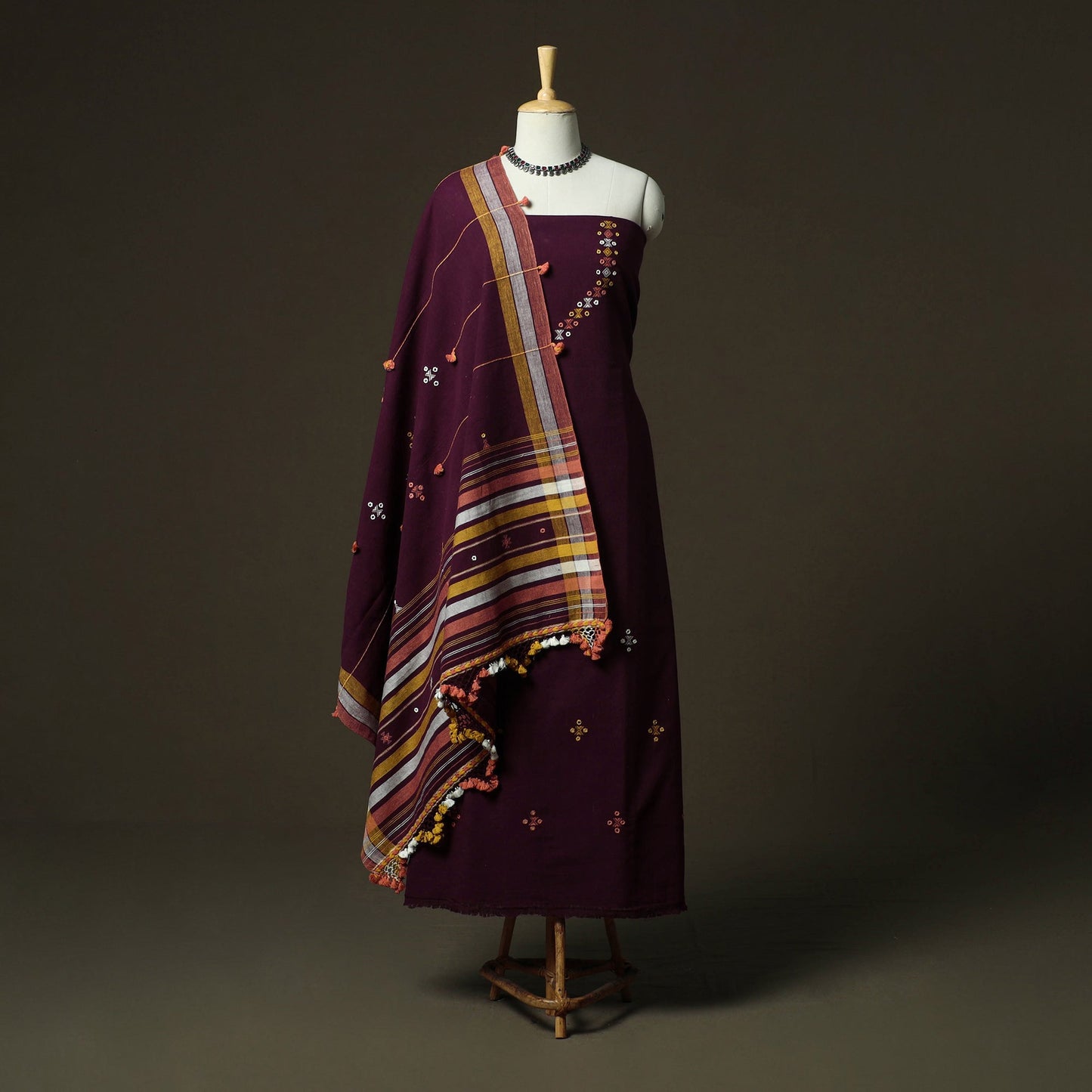 Kutch bhujodi handloom kala cotton 3pc unstitched dress