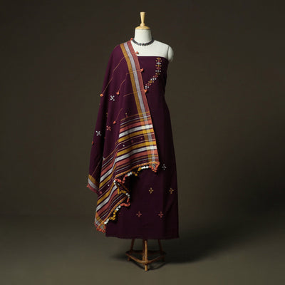 Kutch bhujodi handloom kala cotton 3pc unstitched dress