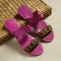 Purple Kutch Embroidery Handstitched Leather Flat Slippers