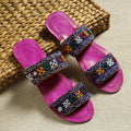 Purple Kutch Embroidery Handstitched Leather Flat Slippers