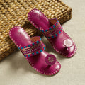 Purple Kutch Embroidery Handstitched Leather Flat Slippers