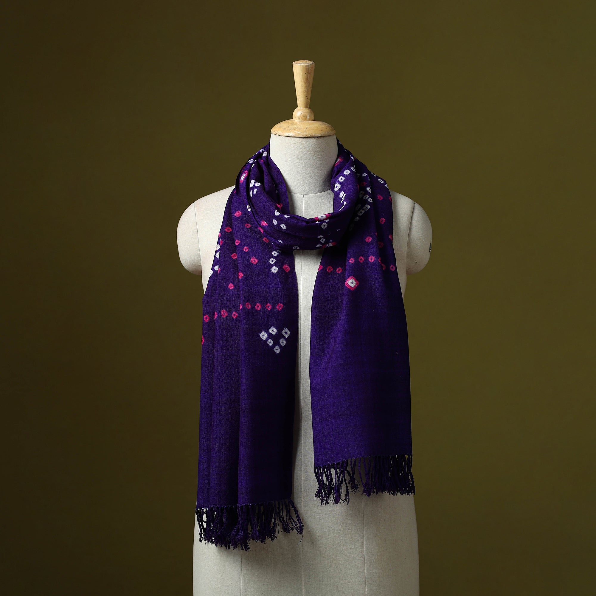 Yellow - Kutch Handwoven Merino Wool Shibori & Bandhani Stole 15