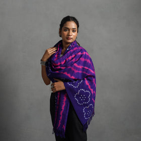 Purple - kutch handwoven woolen shibori & bandhani stole 29
