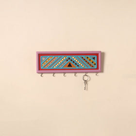 Kutch mud mirror work lippan art key holder (4 x 12 in) 04