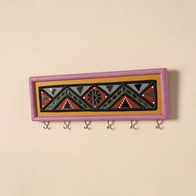 Kutch mud mirror work lippan art key holder (4 x 12 in) 19