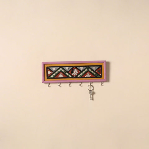 Kutch mud mirror work lippan art key holder (4 x 12 in) 19