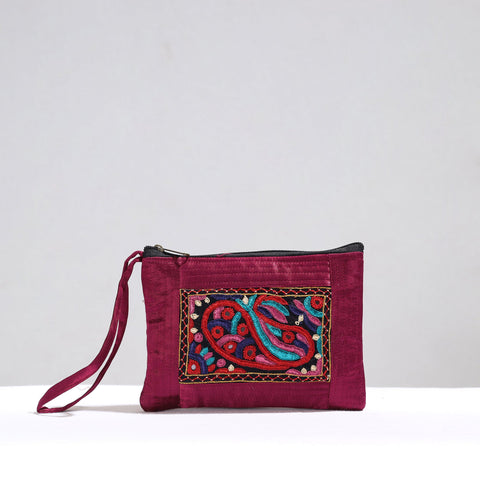  Purple Kutch Pakko Hand Embroidery Mirror Work Mashru Silk Mobile Pouch 91 