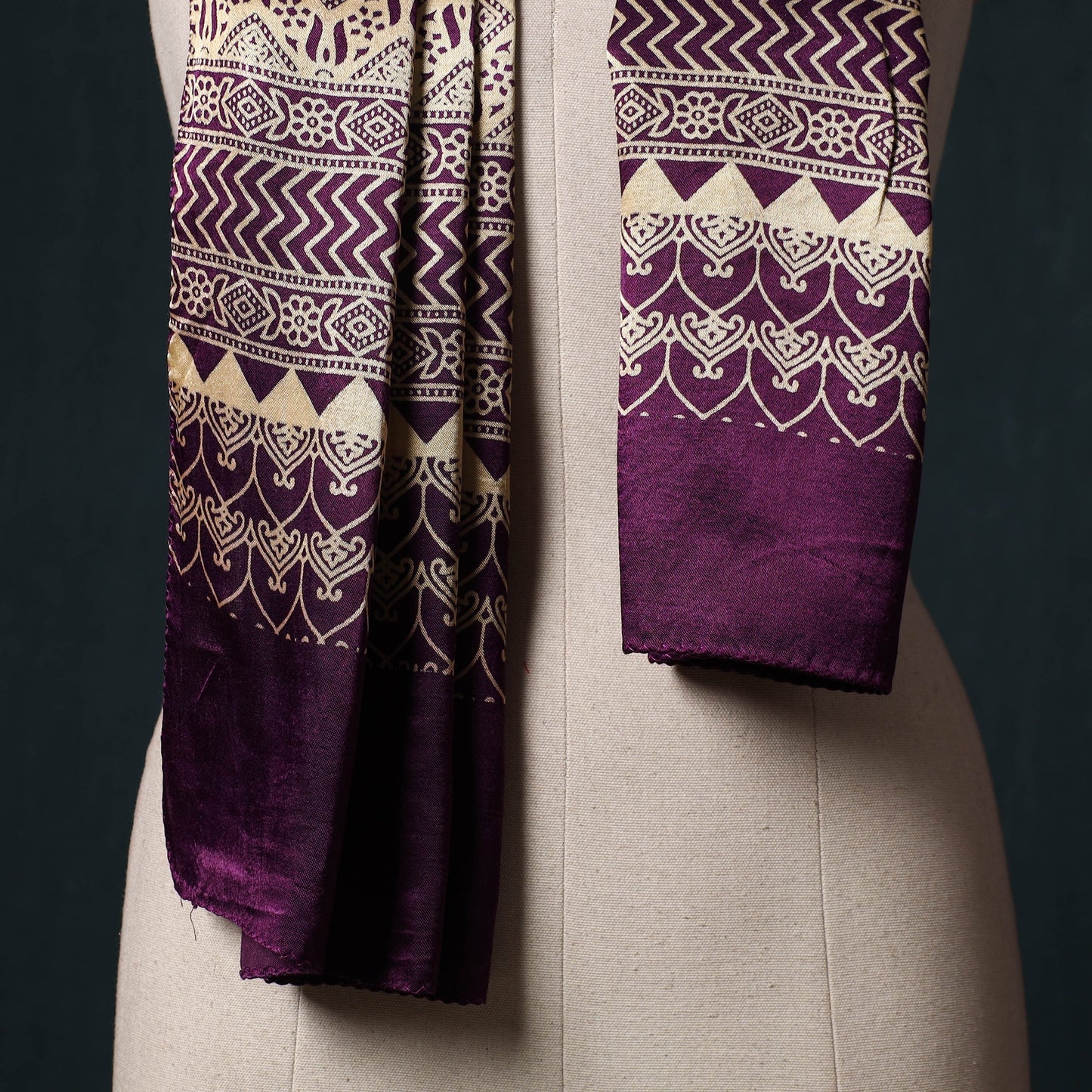 Kutch printed mashru silk stole 36 - handcrafted
