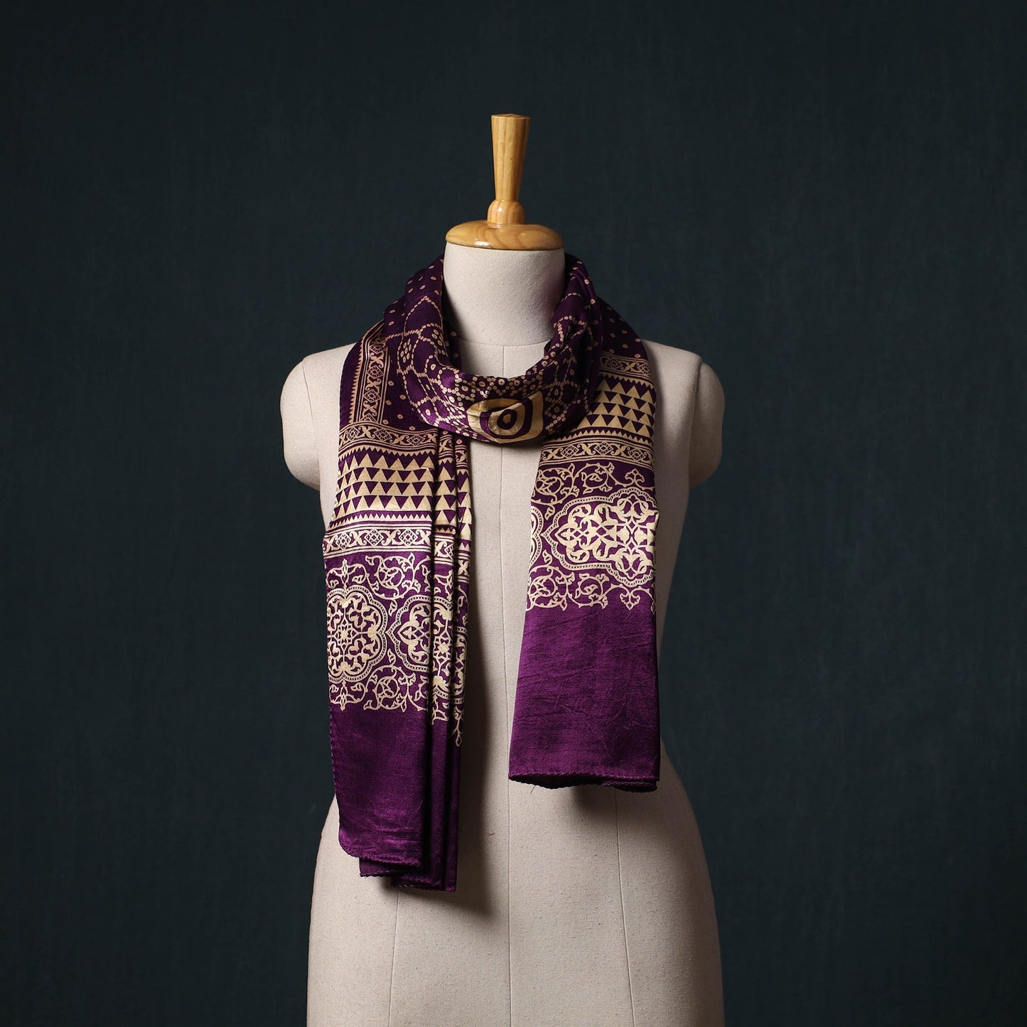 Kutch printed mashru silk stole 39 - handcrafted