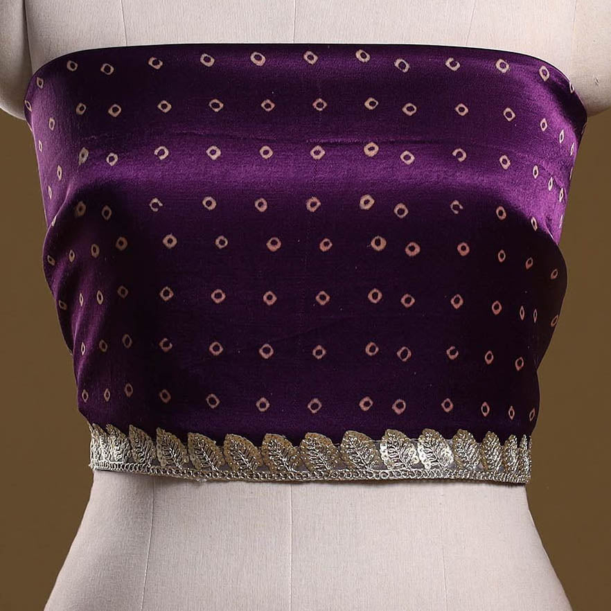 Kutch printed modal silk blouse piece with lace work 15