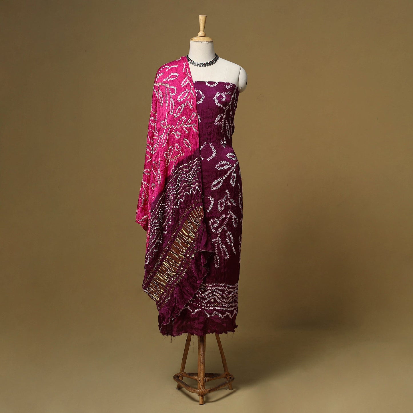 Kutch tie-dye bandhani modal silk 3pc unstitched dress